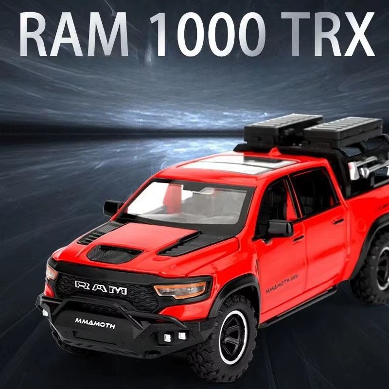 1:32 Dodge RAM Mammoth Pickup Truck Off Road Alloy Toy Car Model Sound & Light Pull Back Collection Gift For Boys Children Kid