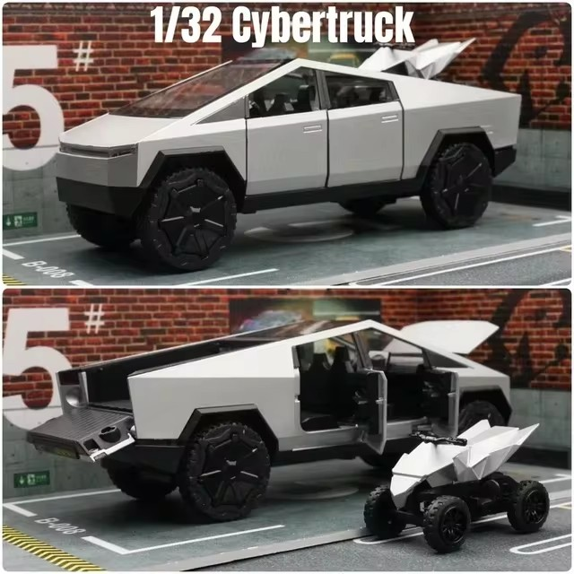 1/32 Tesla's Cybertruck Pickup Alloy Car Model Diecast Metal Off-road Vehicles Truck Car Model Sound and Light Children Toy Gift