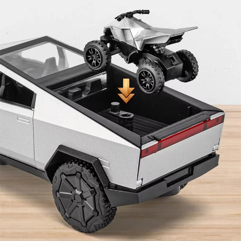 1/32 Tesla's Cybertruck Pickup Alloy Car Model Diecast Metal Off-road Vehicles Truck Car Model Sound and Light Children Toy Gift