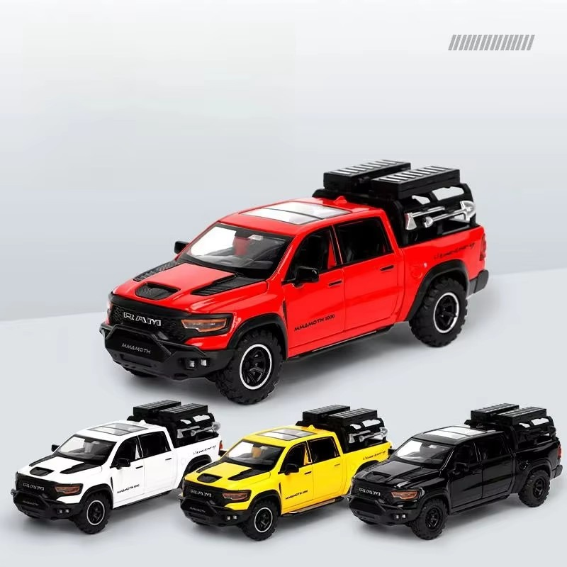 1:32 Dodge RAM Mammoth Pickup Truck Off Road Alloy Toy Car Model Sound & Light Pull Back Collection Gift For Boys Children Kid